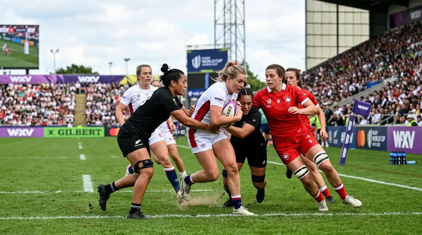 WXV Frauen-Rugby Turnierserie – Spielerinnen aus England Neuseeland und Kanada beim internationalen Wettbewerb