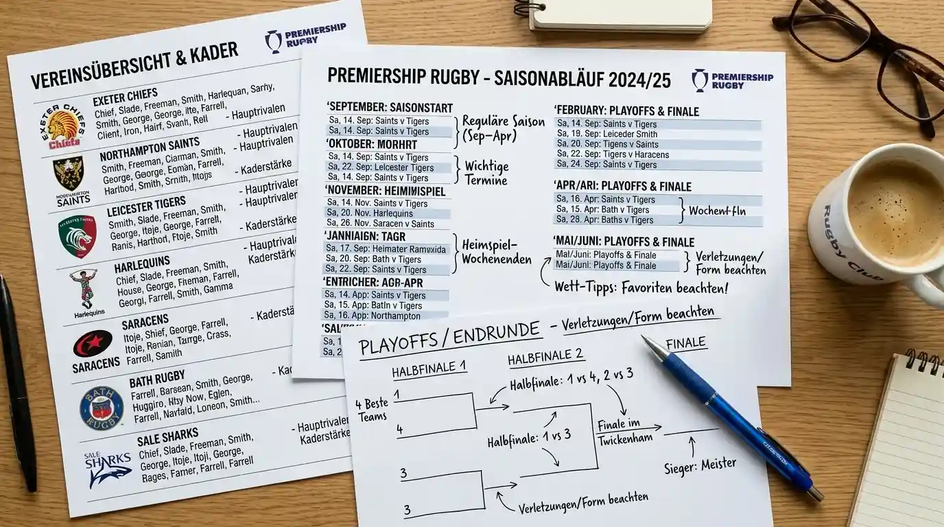 Premiership Rugby Format und Klubs – englische Rugby-Liga mit Sayre, Exeter, Northampton und Leicester für Wetten