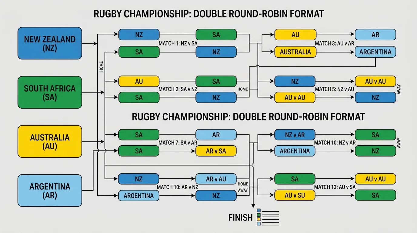 Rugby Championship Format-Übersicht mit vier Nationen Neuseeland Südafrika Australien Argentinien
