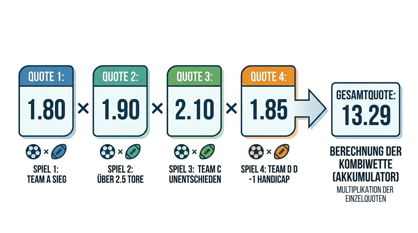 Rugby Akkumulator-Wette Grundprinzip mit Quotenmultiplikation über vier Rugby-Spiele erklärt