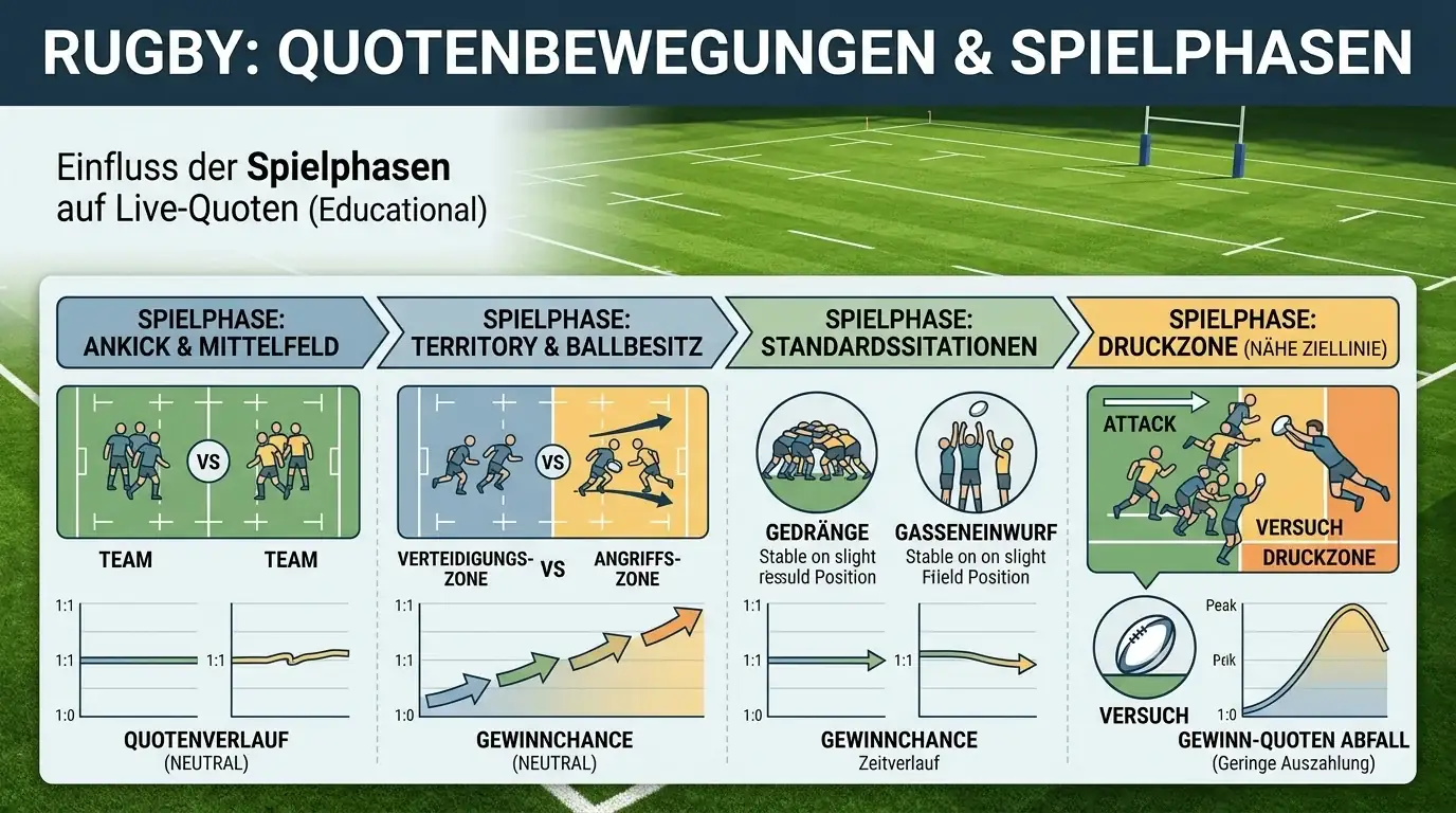 Rugby Livequoten reagieren auf Spielphasen, Territory und Ballbesitz