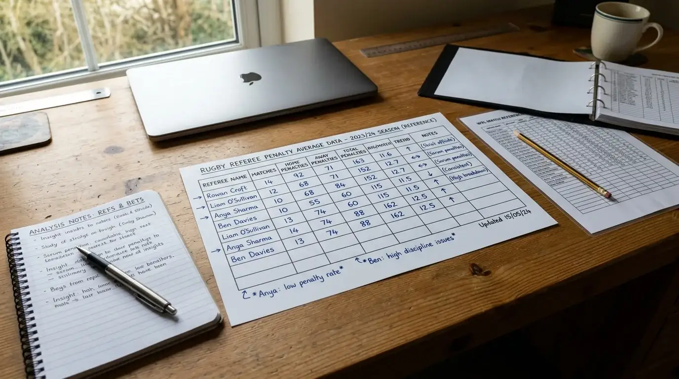 Rugby Referee Statistiken Auswertung – Tabelle mit Penalty-Durchschnittswerten verschiedener Schiedsrichter