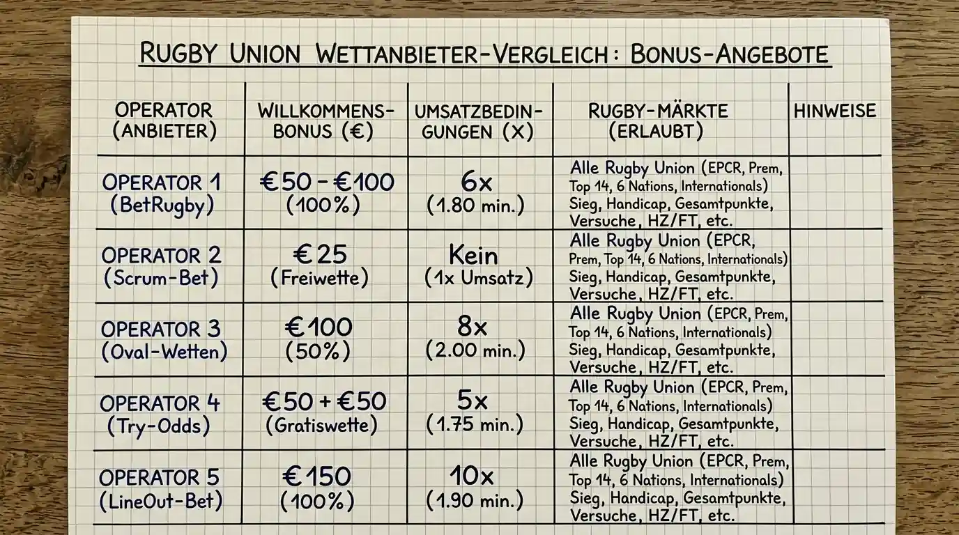 Willkommensbonus Vergleich Rugby Wettanbieter – Einzahlungsbonus und Promotionen für Rugby Union