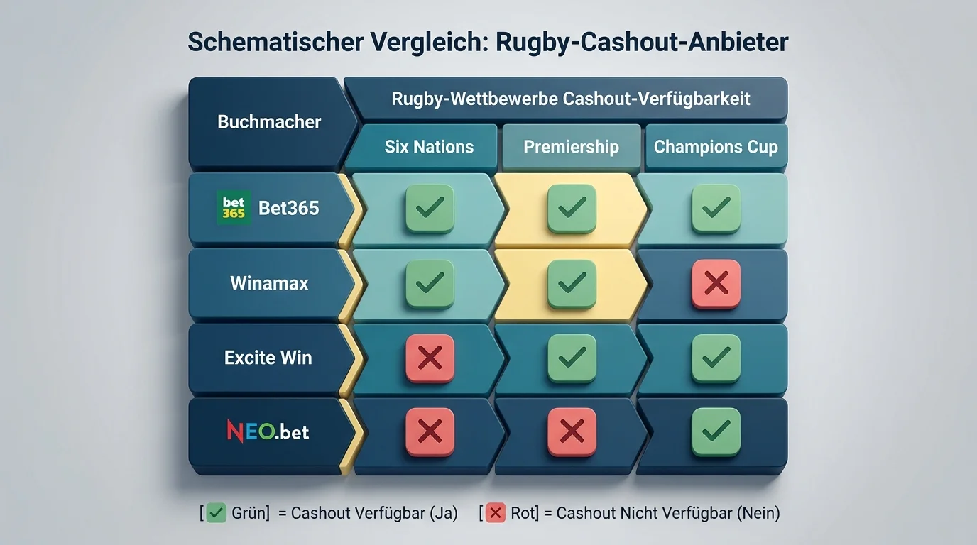 Anbietervergleich Rugby Cashout - GGL-lizenzierte Buchmacher mit Frühausstieg-Option für Rugby Union