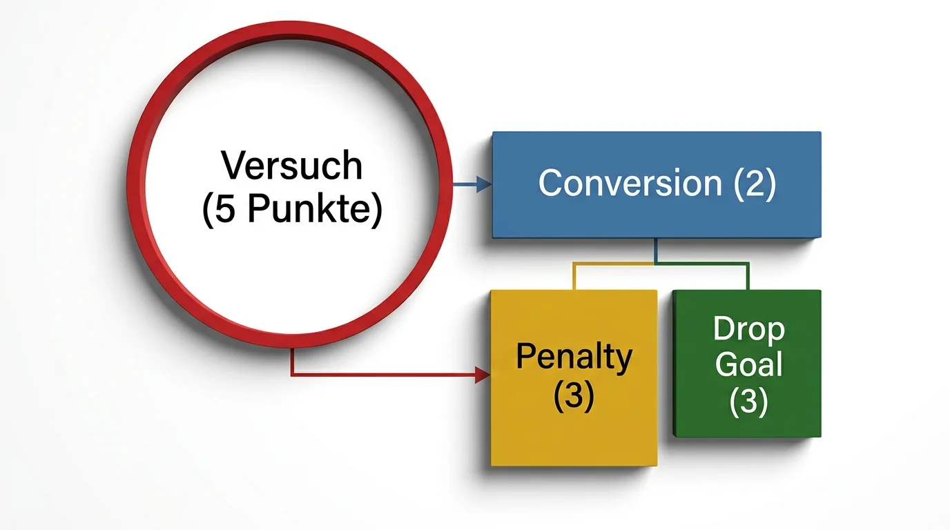 Rugby Union Punktesystem für Einsteiger erklärt - Versuch, Conversion, Penalty und Drop Goal