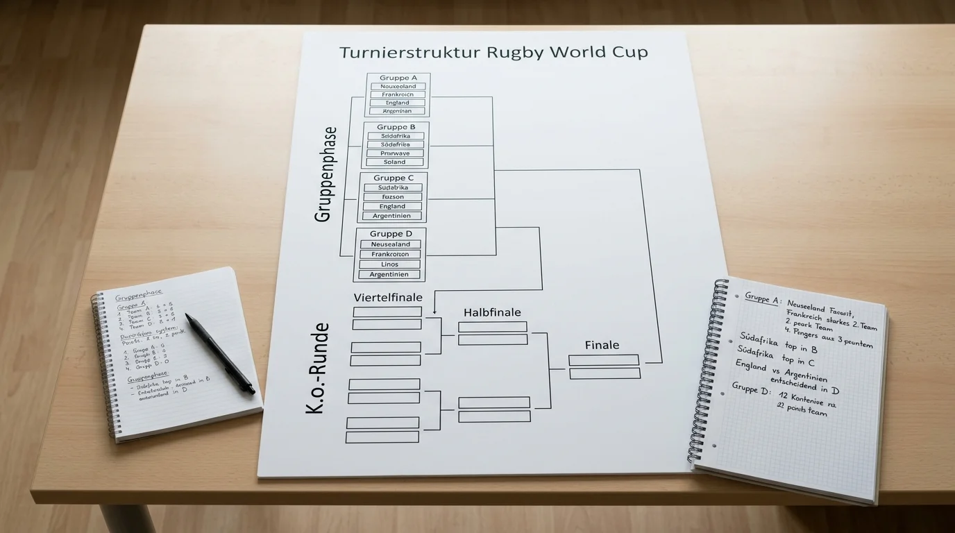 Turnierformat und Gruppenstruktur des Rugby World Cup – 20 Mannschaften in vier Gruppen