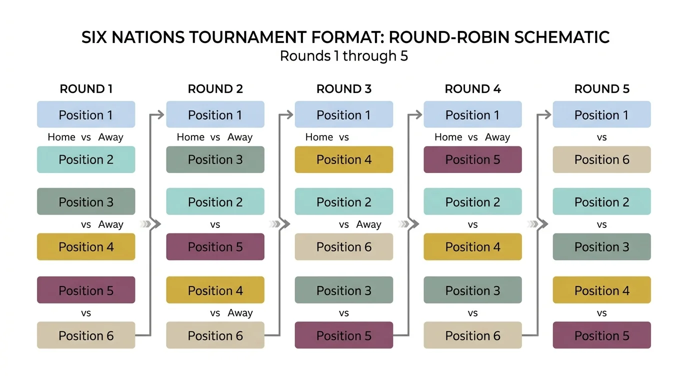 Turniertabelle und Format des Six Nations 2026 mit Round-Robin-Spielplan für Rugby-Tipper