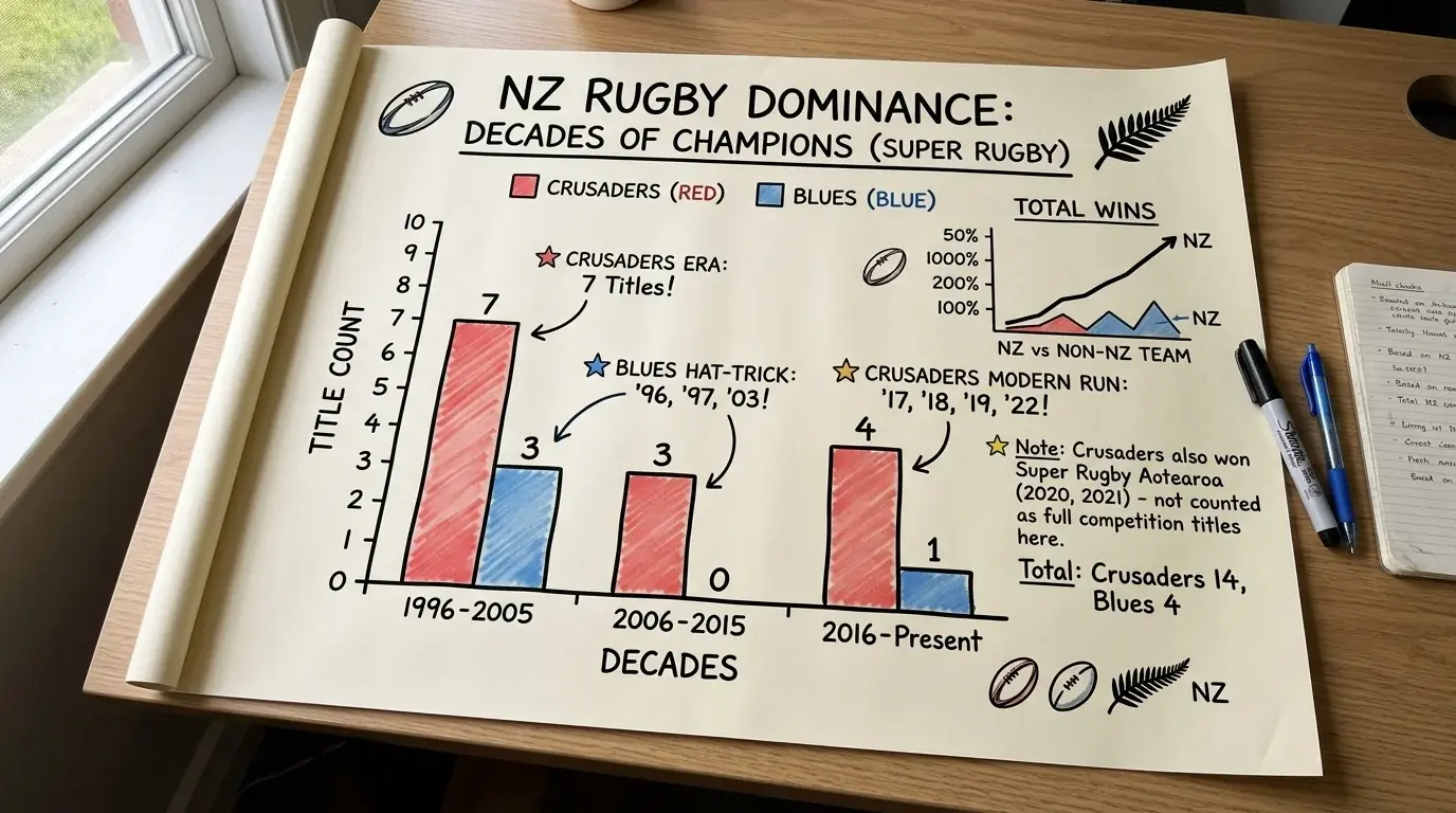Neuseeländische Rugby-Dominanz im Super Rugby – Crusaders und Blues Titelgewinne Statistik-Infografik