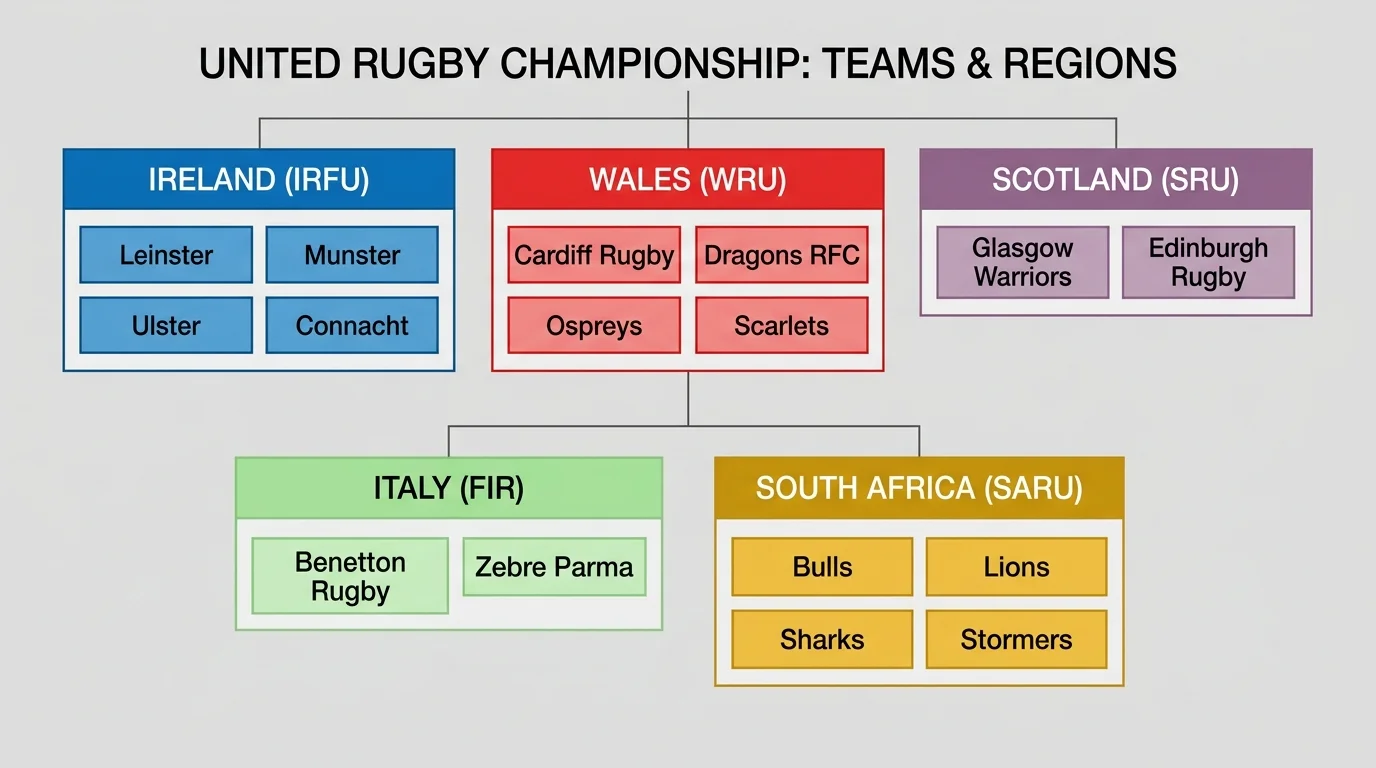 URC Format-Übersicht mit Teams aus Irland, Wales, Schottland, Italien und Südafrika